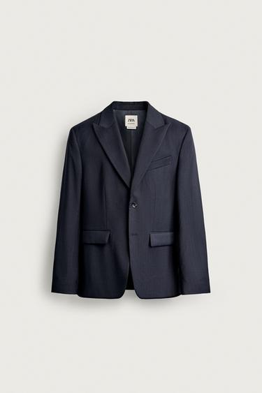 КОСТЮМНЫЙ БЛЕЙЗЕР REGULAR FIT В ТОНКУЮ ПОЛОСКУ ИЗ 100% ШЕРСТИ — МОРСКОЙ СИНИЙ от Zara