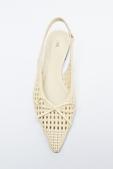Zara BRAIDED EFFECT FLAT SHOES - Off White