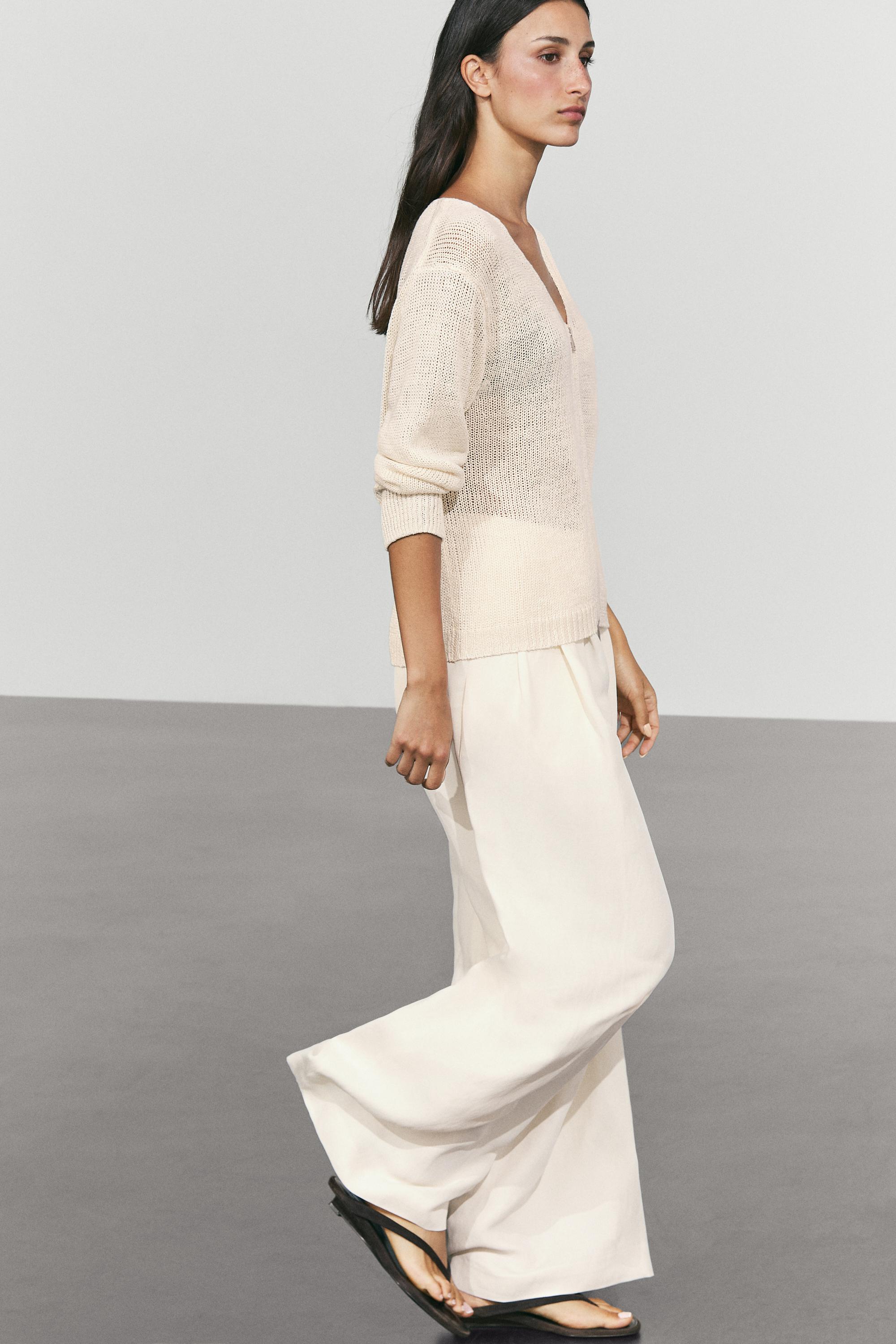 Flowing linen blend wide-leg pants