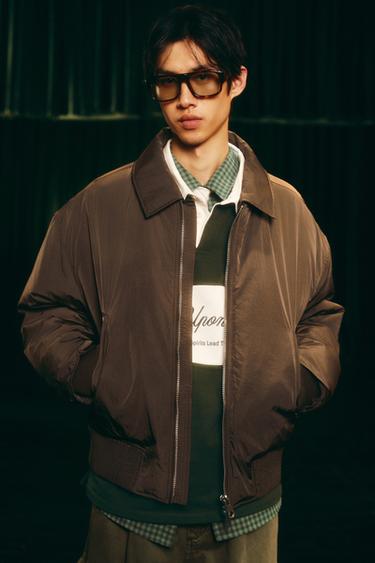 CONTRAST QUILTED BOMBER JACKET - Dark brown by Zara