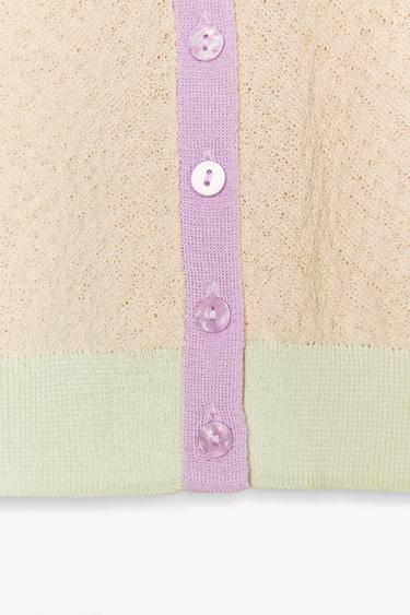COLOUR BLOCK CARDIGAN - Ecru / Green by Zara - Image 8