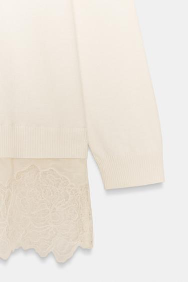 PULL LONG EN MAILLE BIMATIÈRE AVEC DENTELLE - Vanille de Zara - Image 7