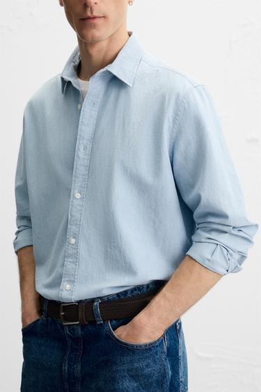 CHAMBRAY TEXTURED SHIRT - Light blue by Zara - Image 5