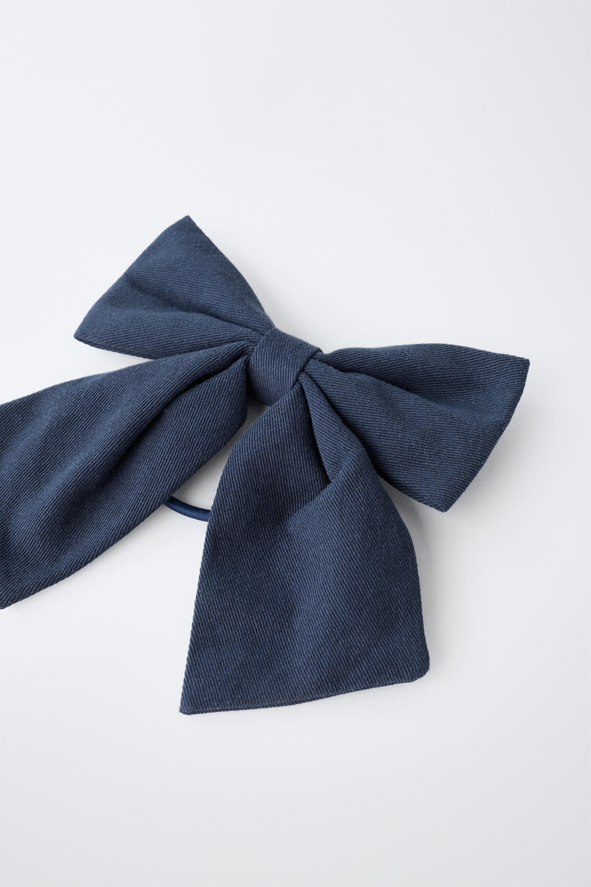 BOW HAIR TIE AND BARRETTE SET — Navy blue