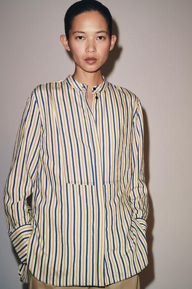 CAMISA RAYAS PECHERA ZW COLLECTION - Azul de Zara