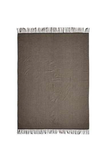 Zaras RUTIG PLÄD MED FRANSAR - Mörkgrå