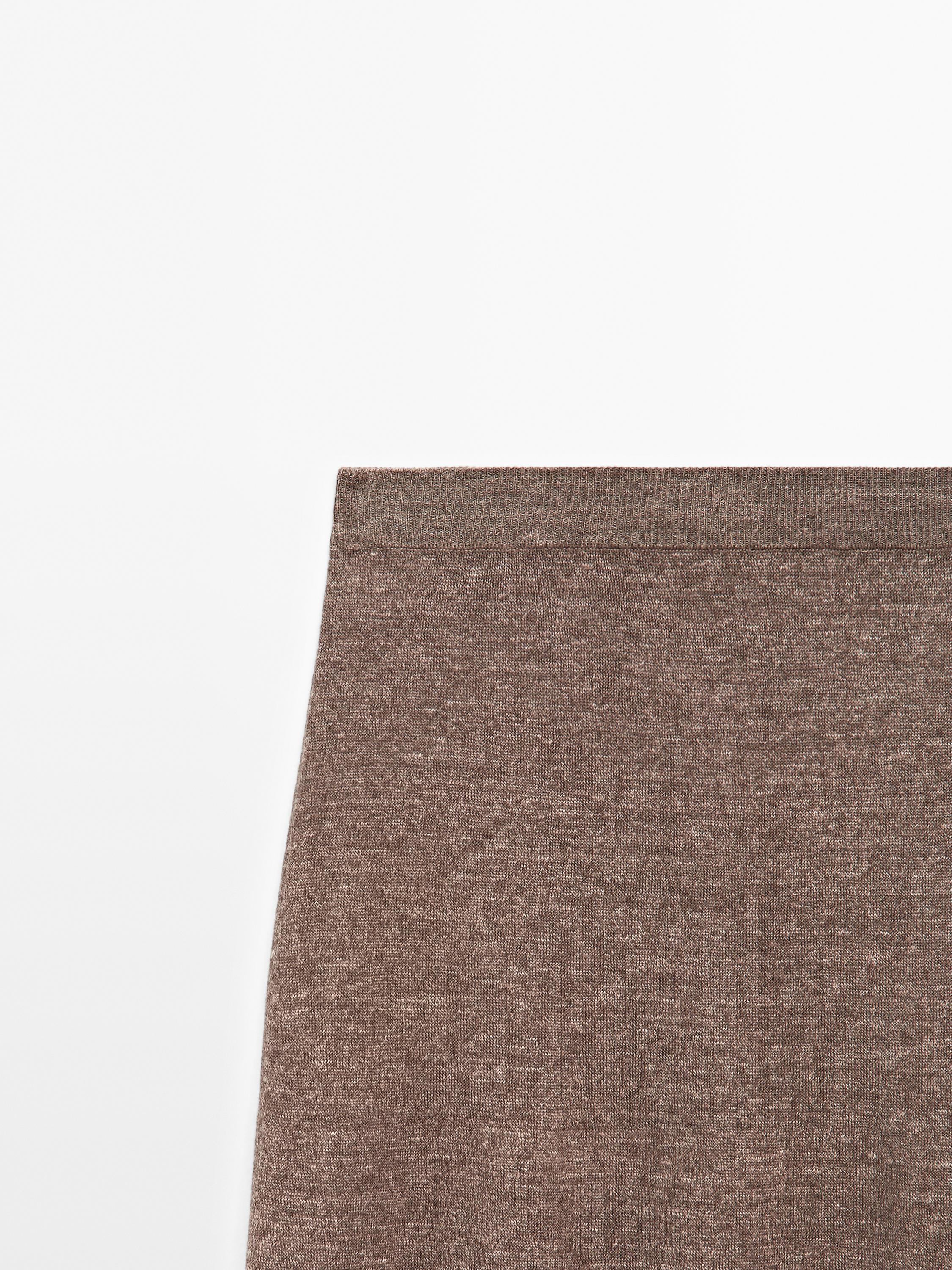 Long linen blend knit skirt