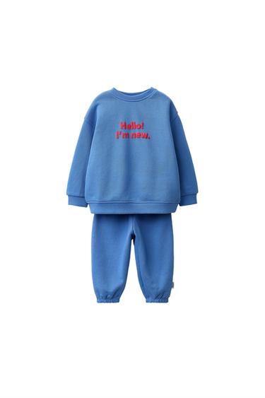 TEXT SWEATSHIRT AND JOGGER SET - Blue de Zara