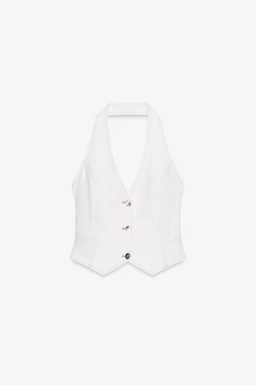 TOP Z1975 COURT EN JEAN HALTER - Blanc de Zara - Image 3