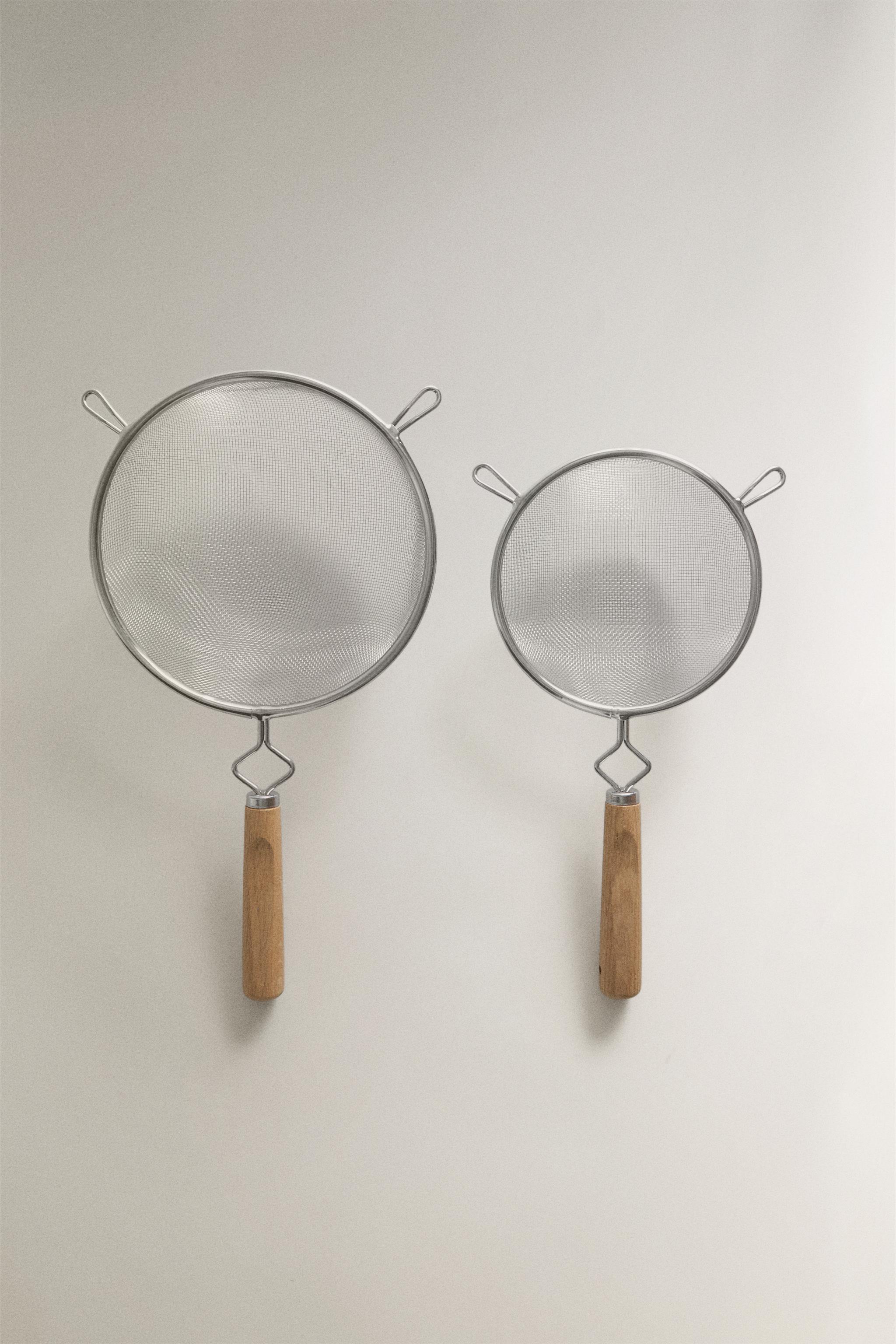 STEEL COLANDER OAK WOOD HANDLE