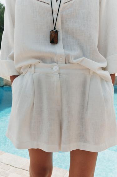 BERMUDAS À PINCES AVEC LIN - Blanc de Zara - Image 1