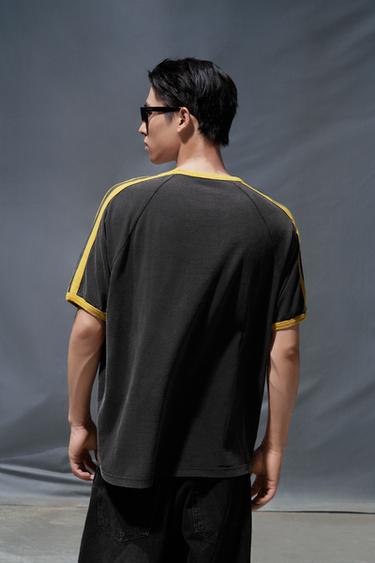 CONTRAST TEXT RIB T-SHIRT - Dark anthracite by Zara