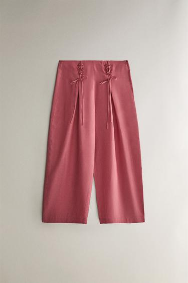 리본 매듭 턱 디테일 팬츠 - Zara의 로즈핑크 - 이미지 0