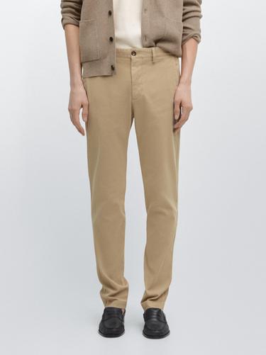 Zara Slim-fit micro-textured trousers - taupe brown