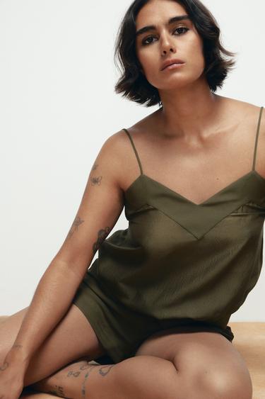 100% SILK SHORTS - Green by Zara
