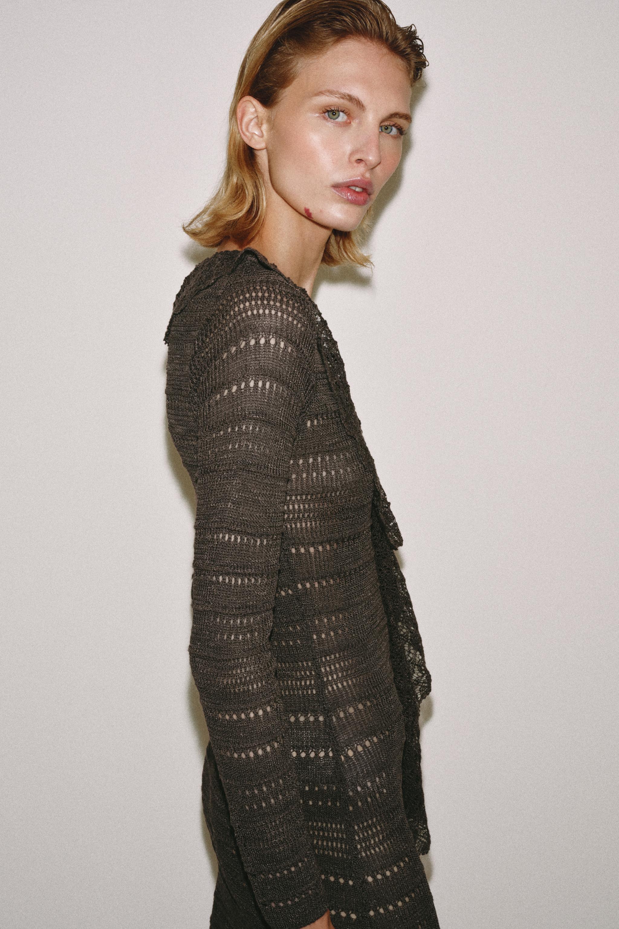 POINTELLE KNIT RUFFLED DRESS