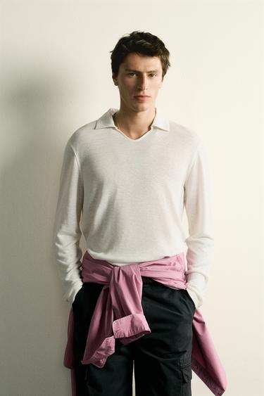HEMP/VISCOSE REGULAR FIT POLO SHIRT - Oyster-white by Zara