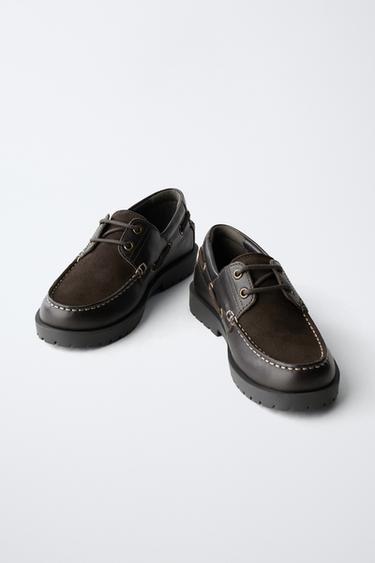 CHAUSSURES BATEAU COMBINÉES EN CUIR - Marron de Zara - Image 3