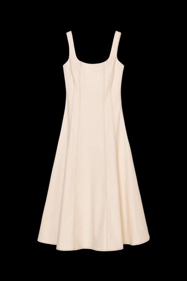 TOPSTITCHED MIDI DRESS - Ecru by Zara - Image 0