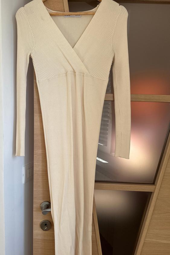 zara cream sweater dress KNIT MIDI SECOND HAND Zara turtleneck sweater Taille:60x40 cm — Starck Medium tie neck MEROKEETY Women's Long Sleeve
