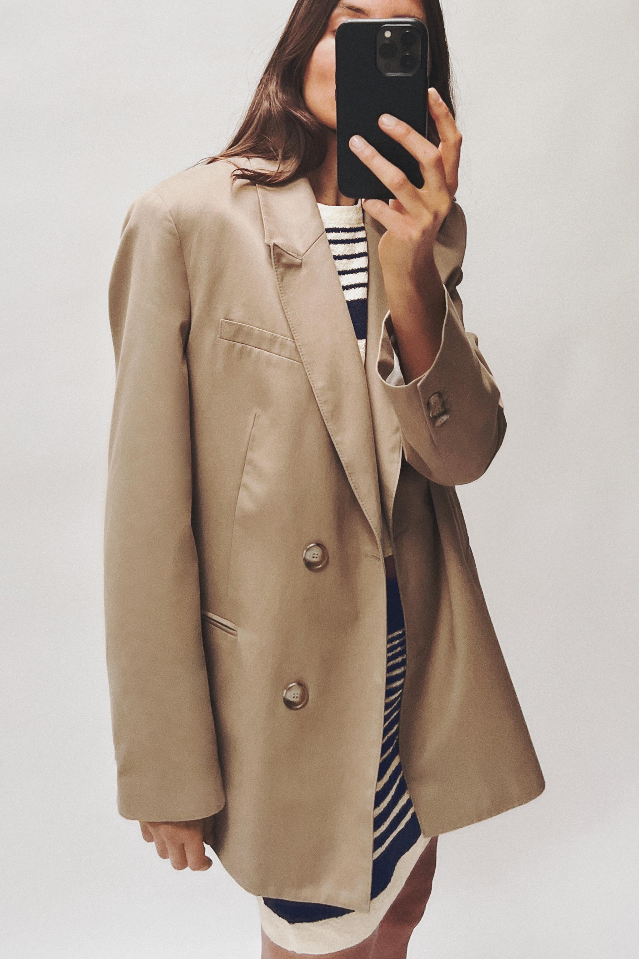 TOPSTITCHED OVERSIZED BLAZER - taupe brown