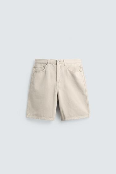 STRAIGHT-LEG DENIM BERMUDA SHORTS - Oyster-white by Zara