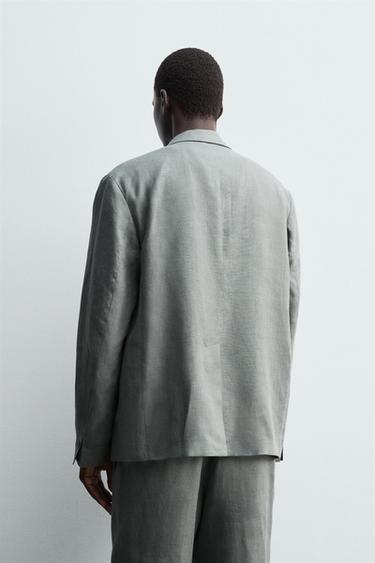 DOUBLE-BREASTED 100% LINEN SUIT BLAZER - washed green by Zara - Image 2