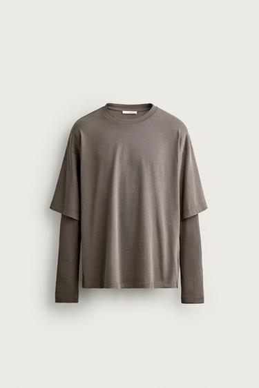 Zara LAYERED EFFECT RELAXED FIT T-SHIRT - Gray