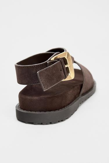 SPLIT SUEDE TOE POST BUCKLE SANDALS - Brown by Zara - Image 6