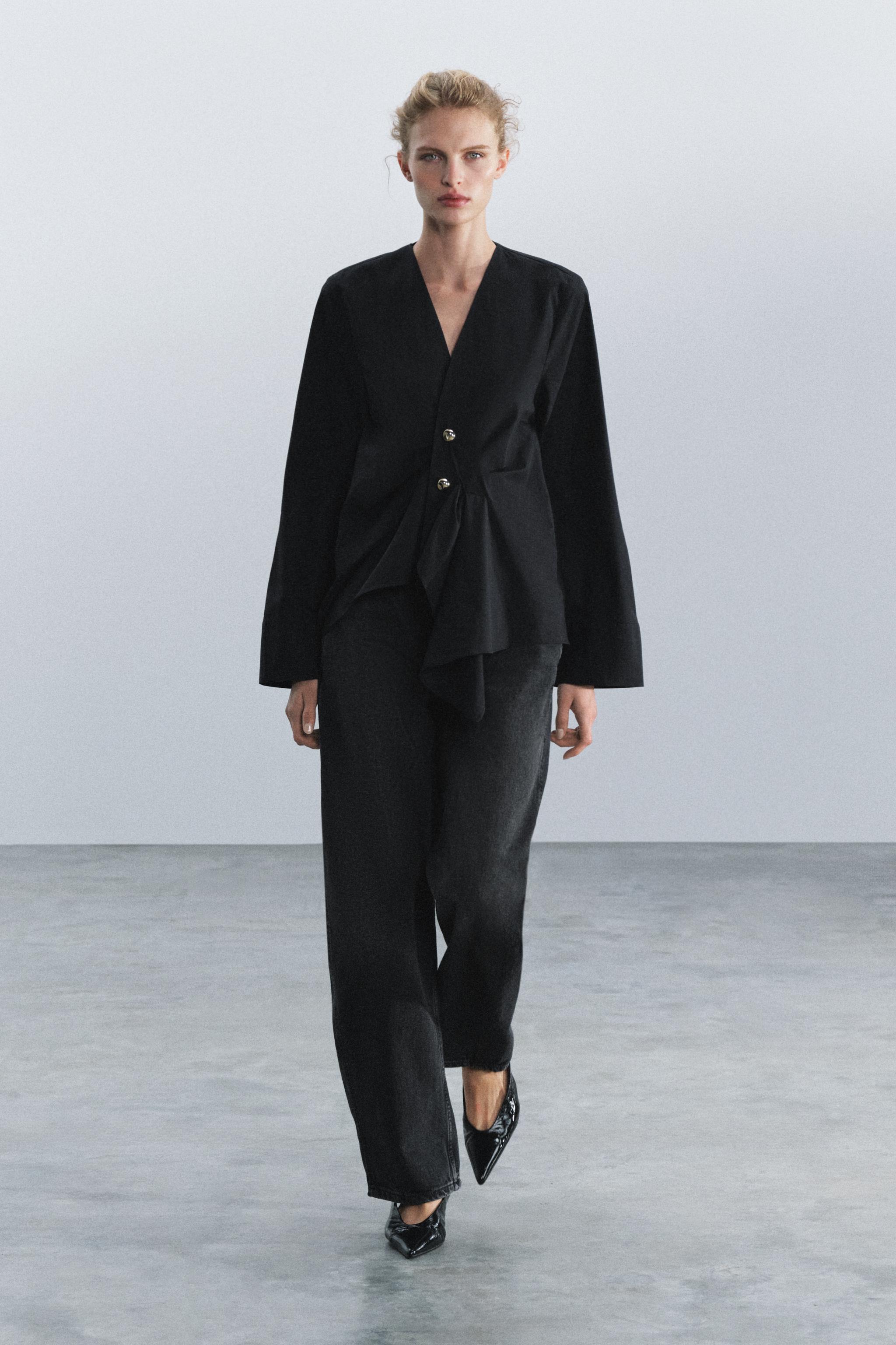 ZW COLLECTION PLEATED SHIRT - Black | ZARA United States