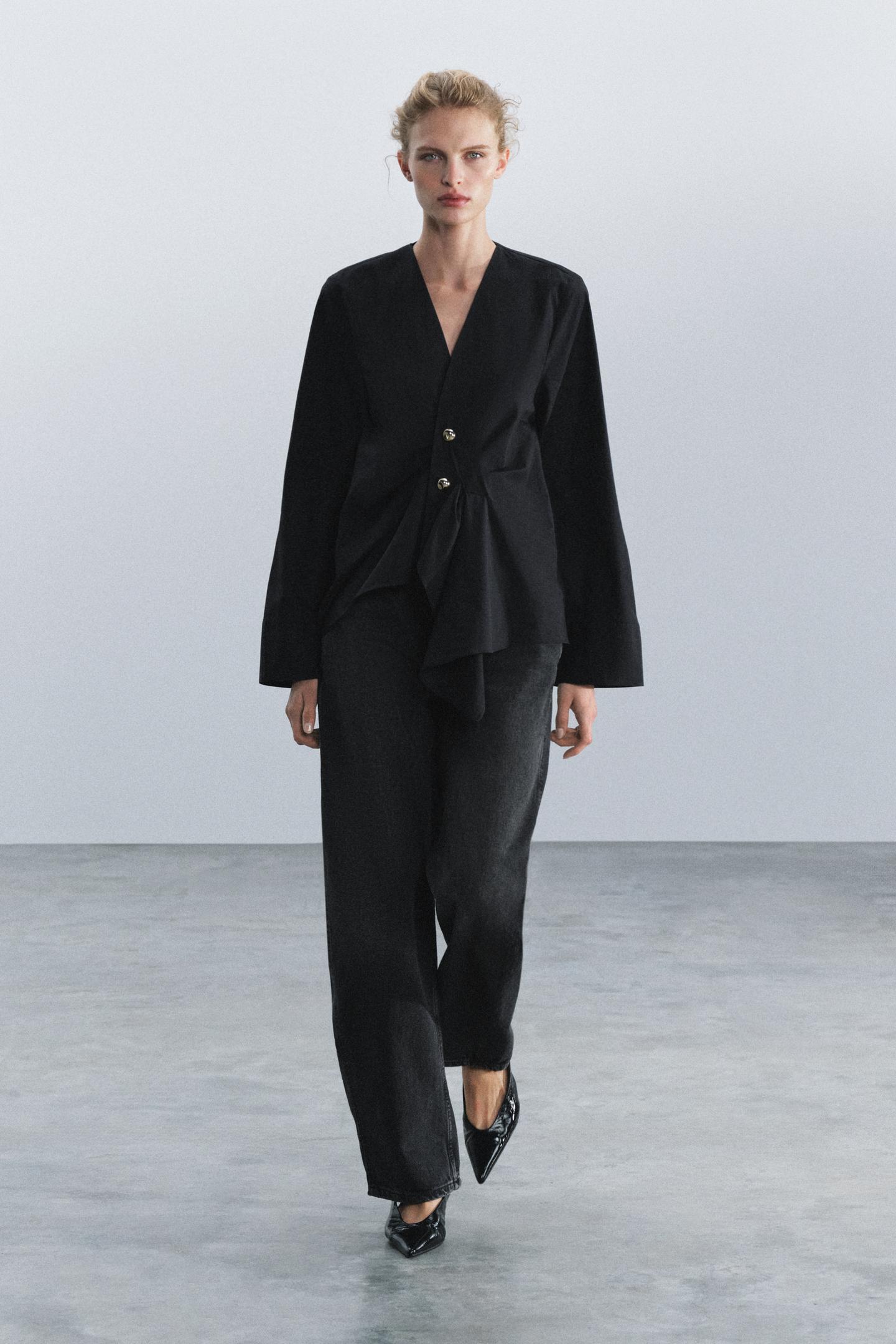 Женская рубашка Zara ZW Collection Pleated, цвет: Чёрный — фото 1