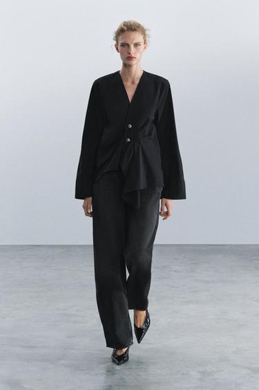 ZW COLLECTION PLEATED SHIRT — Black 2