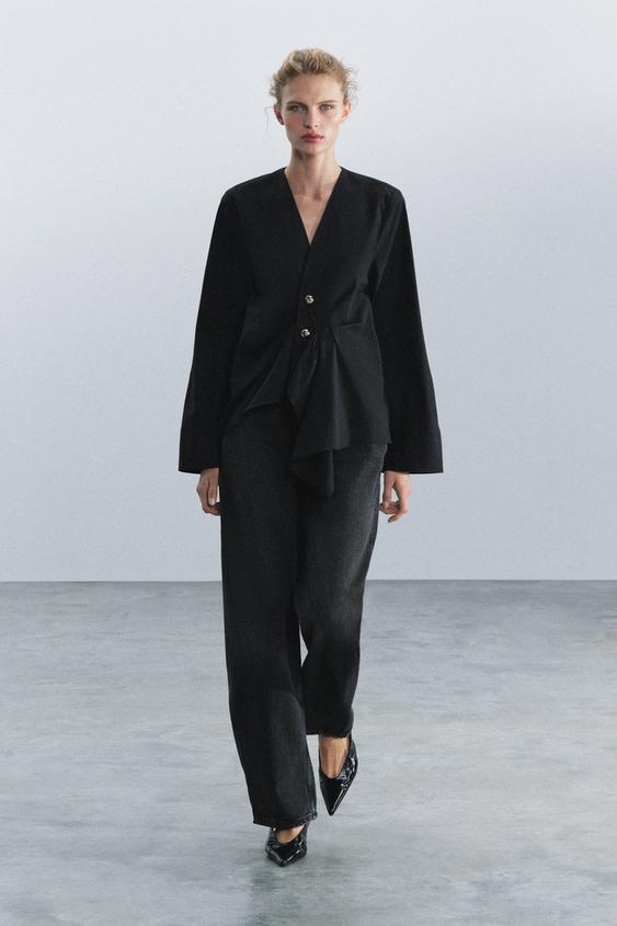 Zara ZW COLLECTION PLEATED SHIRT - Black - Image 0
