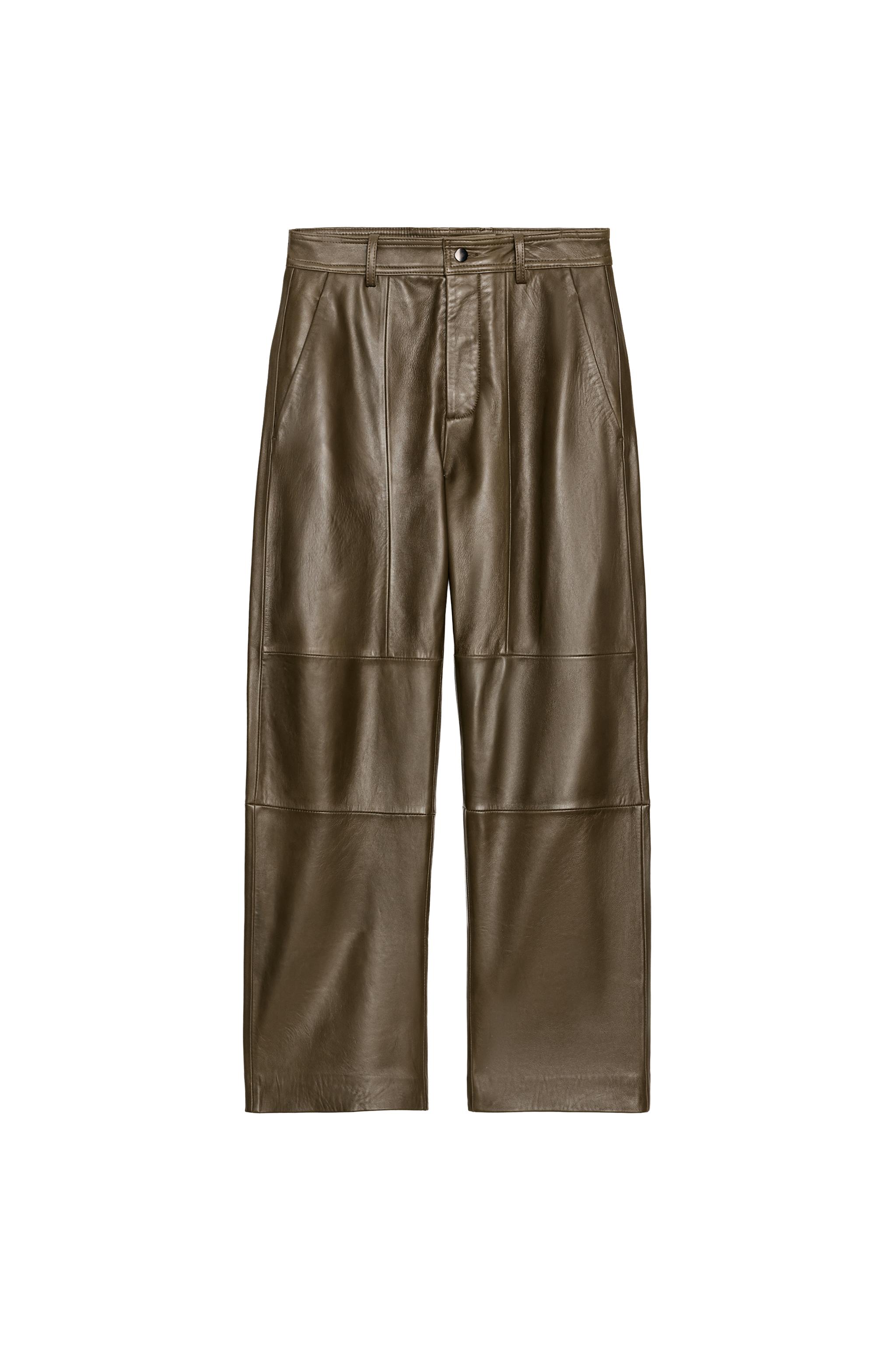 STRAIGHT LEATHER PANTS ZW COLLECTION LIMITED EDITION - Dark khaki