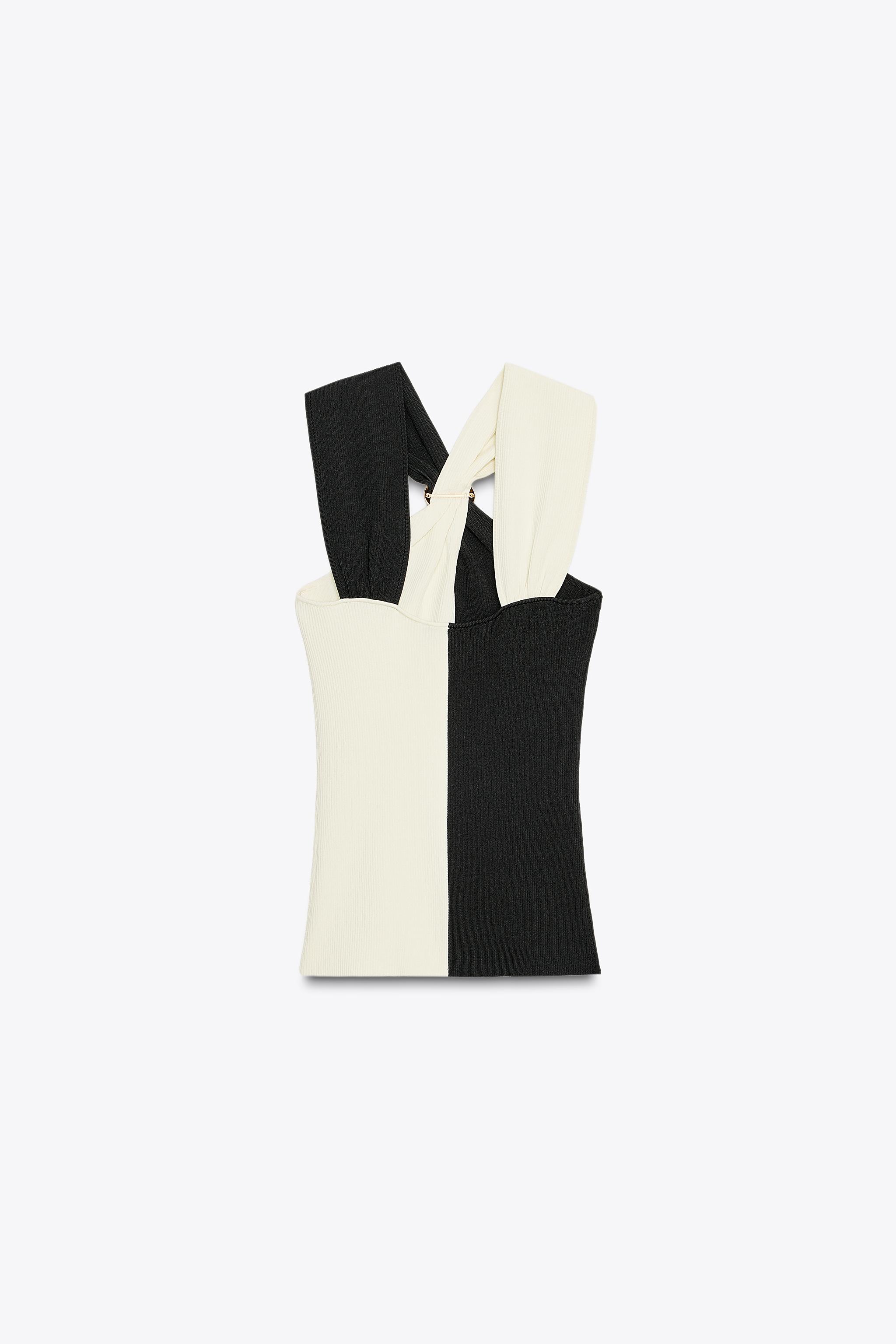 はやら HALTER TOP WITH HARDWARE DETAIL - Black / White | ZARA