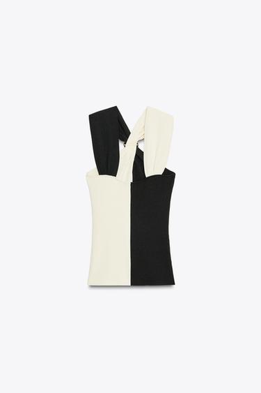 TOP HALTER EN MAILLE AVEC FOURNITURES - Noir / Blanc de Zara - Image 5
