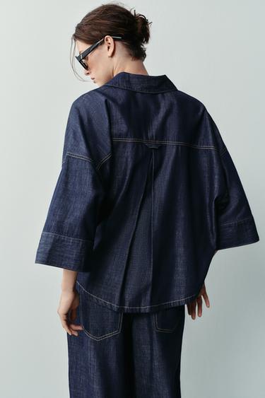 CHEMISE Z1975 EN DENIM À MANCHES LARGES - Bleu de Zara - Image 6