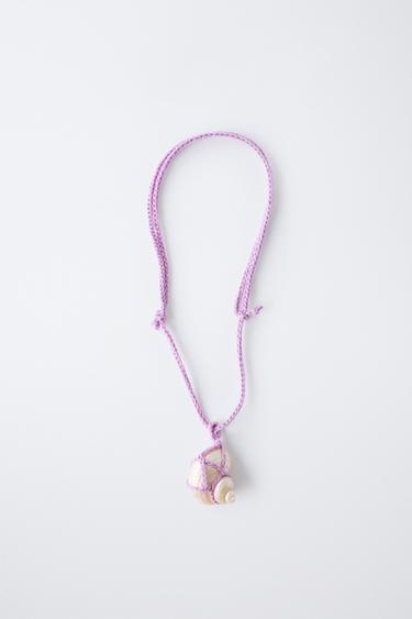 CORD AND SEASHELL NECKLACE - Mauve by Zara - Image 3