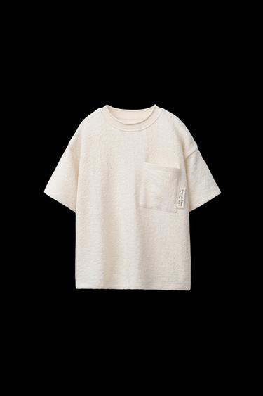 Zara FRENCH TERRY T-SHIRT WITH POCKET - Ecru - Image 0
