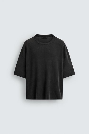 Zara PRINTED KNIT T-SHIRT - Anthracite grey