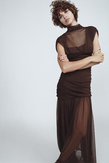 CONTRAST TULLE DRESS - Chocolate by Zara