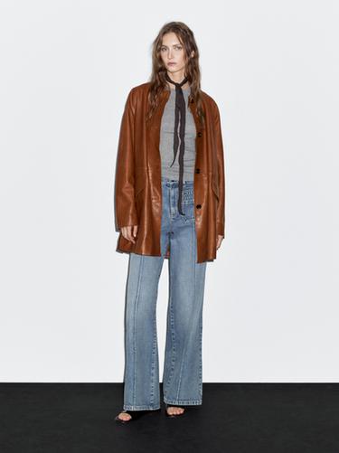 Zara Long nappa leather coat - Dark mink - Image 0