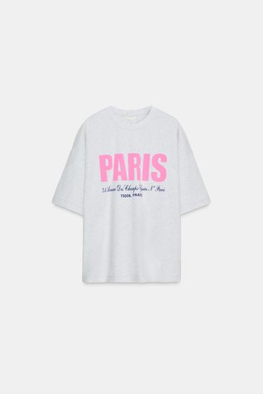 SHORT SLEEVE T-SHIRT WITH SLOGAN - Grey marl by Zara