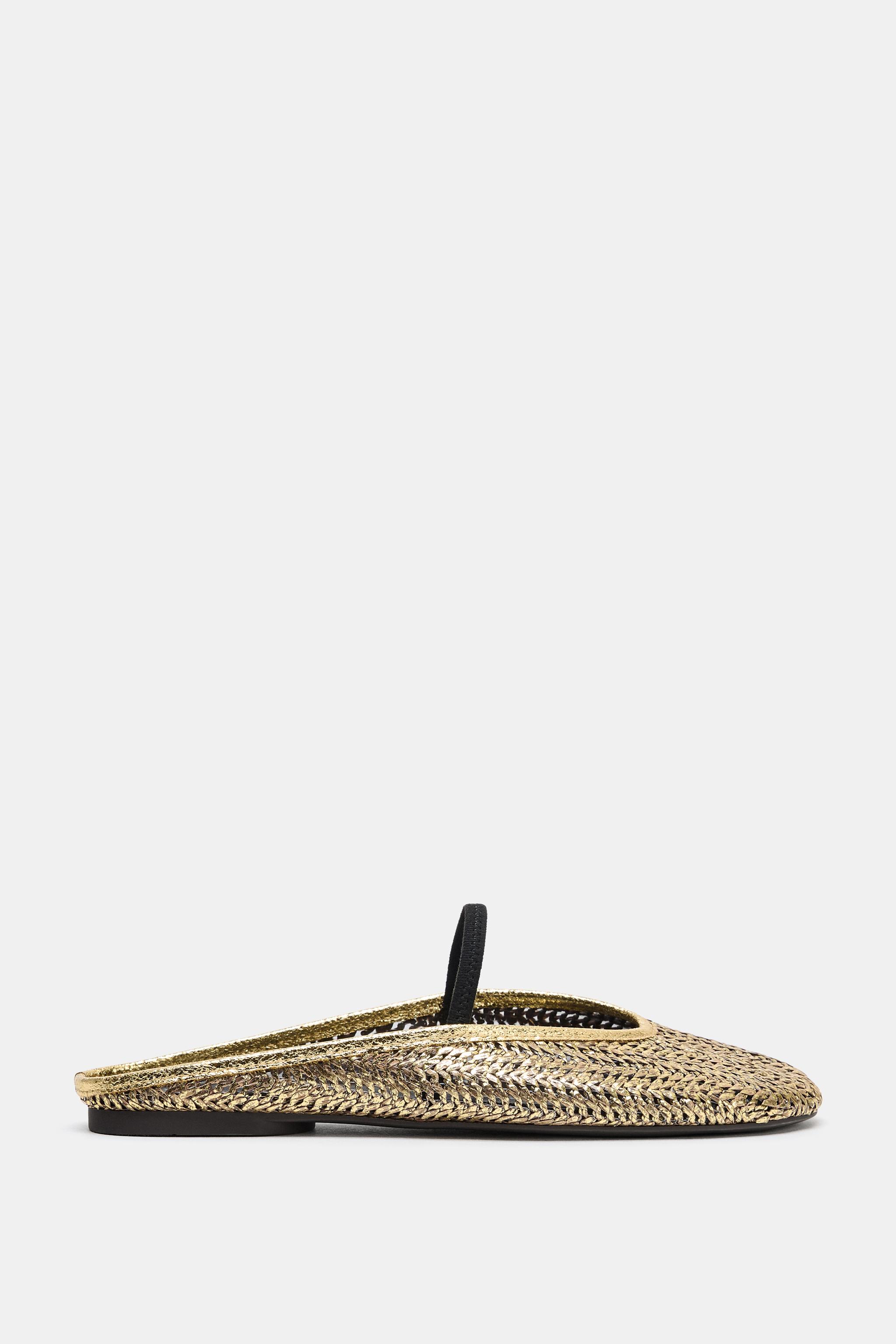 BRAIDED METALLIC SLINGBACK BALLET FLATS — Gold