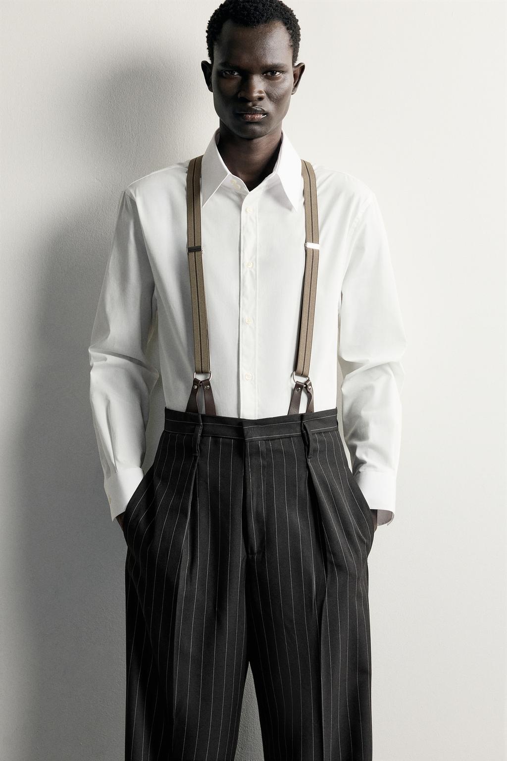 STRIPED BRACES WITH LEATHER DETAILS