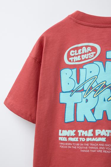 RAISED SLOGAN T-SHIRT - Red by Zara - Image 3