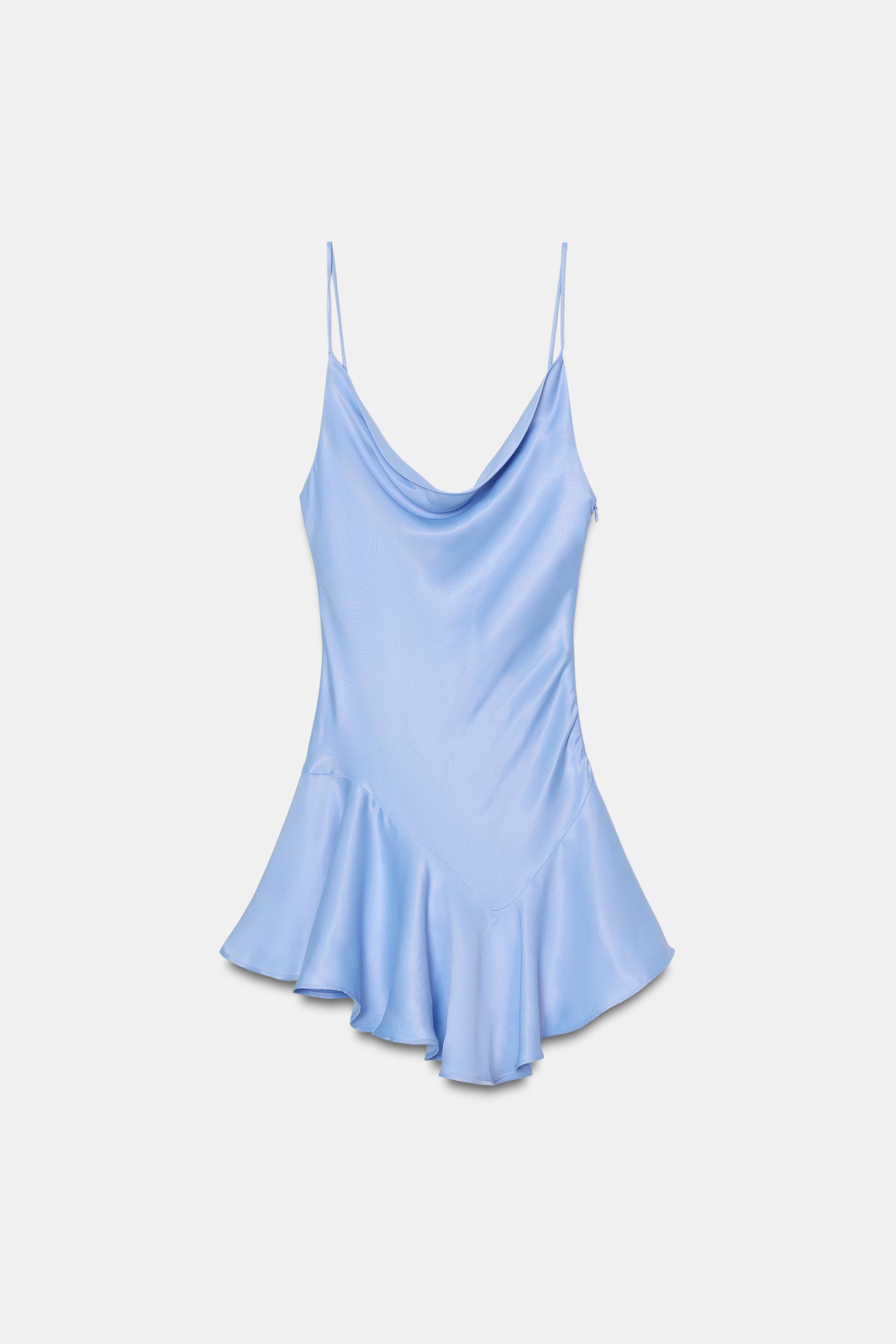 ASYMMETRIC HEM SATIN EFFECT SHORT DRESS