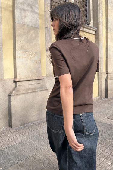 T-SHIRT WITH RAISED BOWS - Brown by Zara - Image 3