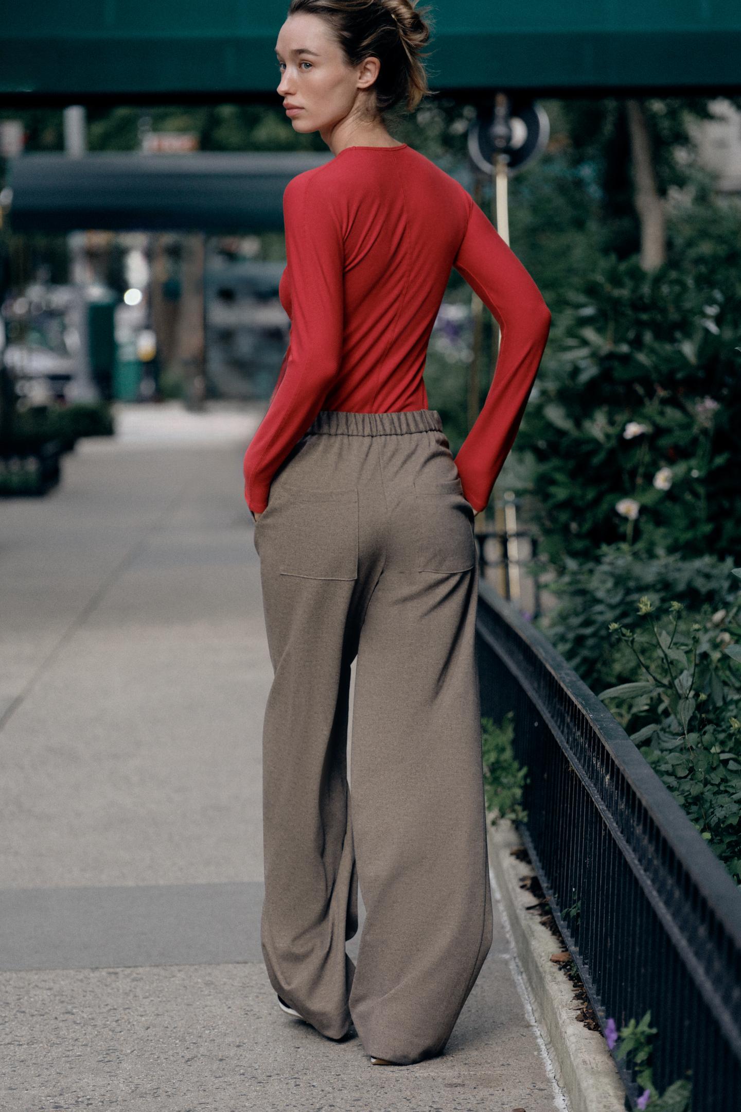 Женские брюки Zara Soft Straight-Leg, цвет: Светлый коричневый — фото 4