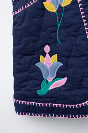 GILET BRODÉ TULIPES - Bleu marine de Zara - Image 3